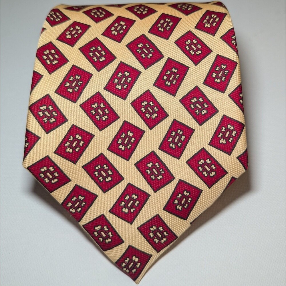Vtg Polo Ralph Lauren Tie Preppy Silk Geometric Yellow Red Necktie USA 57 X 4”